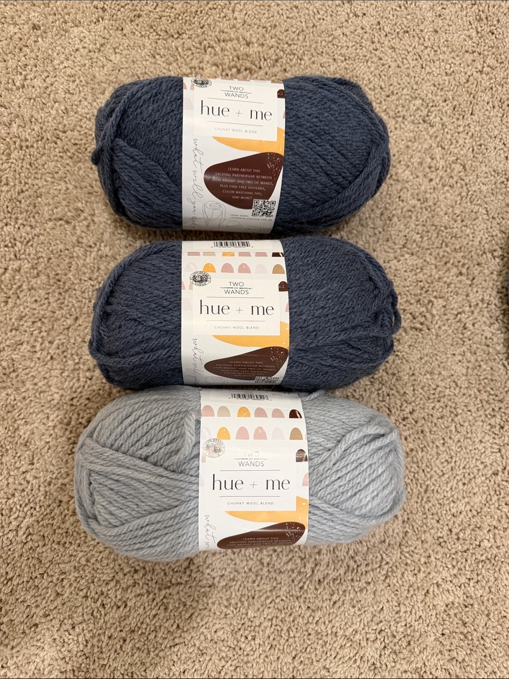 Hue + Me Wool Blend Yarn Lot of 3